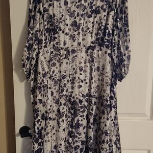 Purple floral dress.